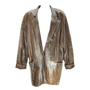 Vintage Lanna Longline Blazer Jacket Embossed Animal Print Dark Drown Womens L